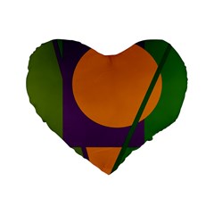 Green And Orange Geometric Design Standard 16  Premium Flano Heart Shape Cushions