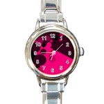 Pink dots Round Italian Charm Watch Front