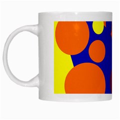 Blue And Orange Dots White Mugs by Valentinaart