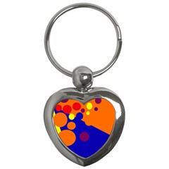 Blue And Orange Dots Key Chains (heart)  by Valentinaart