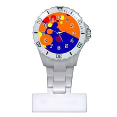 Blue And Orange Dots Plastic Nurses Watch by Valentinaart