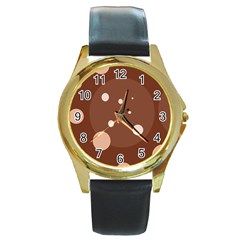 Brown Abstract Design Round Gold Metal Watch by Valentinaart