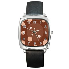 Brown Abstract Design Square Metal Watch by Valentinaart