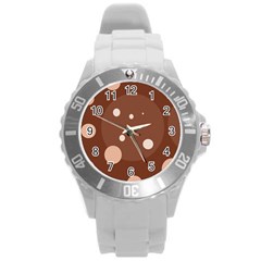 Brown Abstract Design Round Plastic Sport Watch (l) by Valentinaart