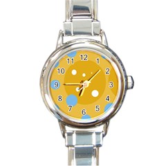 Blue And Yellow Moon Round Italian Charm Watch by Valentinaart