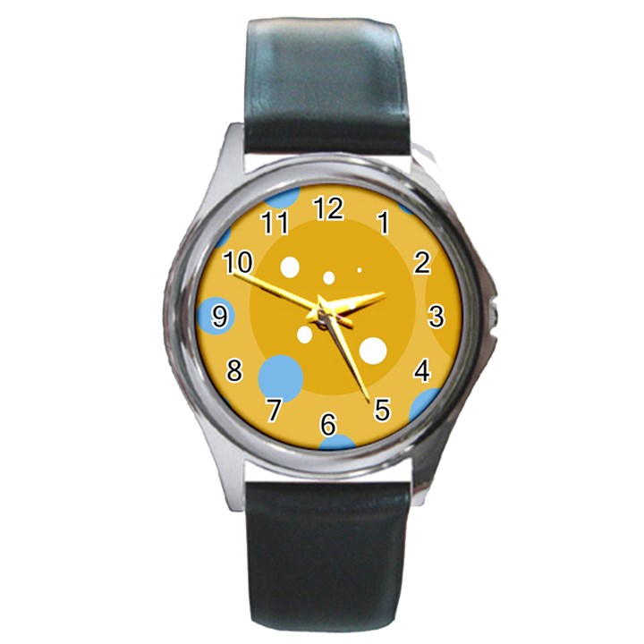 Blue and yellow moon Round Metal Watch