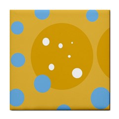 Blue And Yellow Moon Tile Coasters by Valentinaart