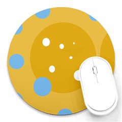 Blue And Yellow Moon Round Mousepads by Valentinaart