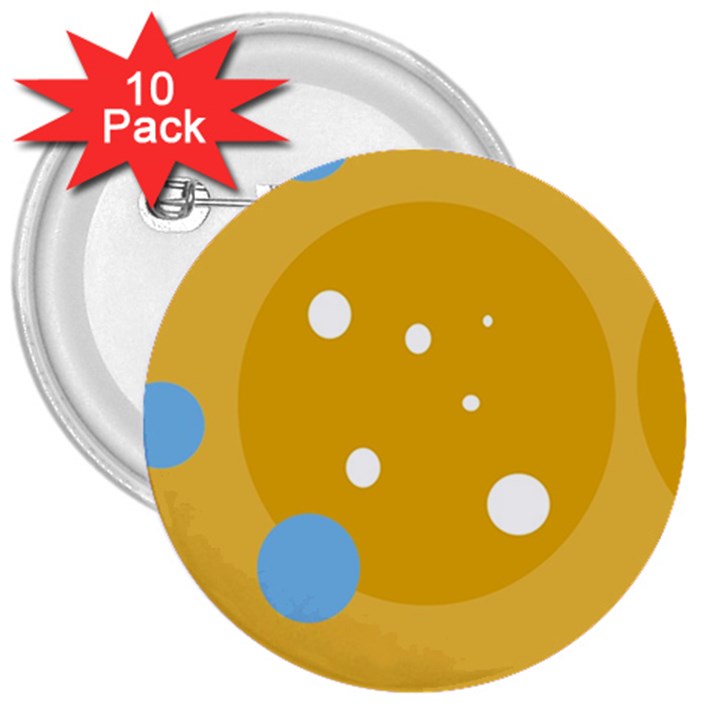 Blue and yellow moon 3  Buttons (10 pack) 