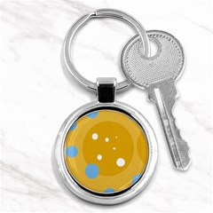 Blue And Yellow Moon Key Chains (round)  by Valentinaart