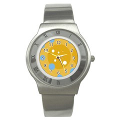 Blue And Yellow Moon Stainless Steel Watch by Valentinaart