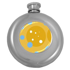 Blue And Yellow Moon Round Hip Flask (5 Oz) by Valentinaart