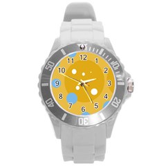 Blue And Yellow Moon Round Plastic Sport Watch (l) by Valentinaart