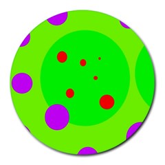 Green And Purple Dots Round Mousepads by Valentinaart