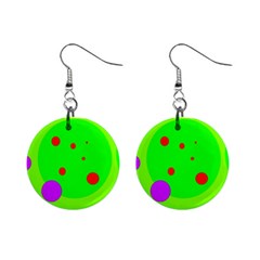 Green And Purple Dots Mini Button Earrings by Valentinaart