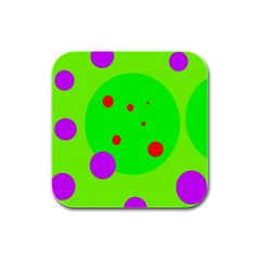 Green And Purple Dots Rubber Square Coaster (4 Pack)  by Valentinaart