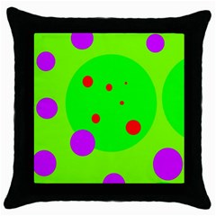 Green and purple dots Throw Pillow Case (Black)