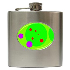 Green And Purple Dots Hip Flask (6 Oz) by Valentinaart