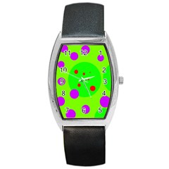 Green and purple dots Barrel Style Metal Watch