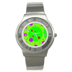 Green and purple dots Stainless Steel Watch