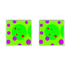 Green And Purple Dots Cufflinks (square) by Valentinaart