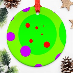 Green And Purple Dots Round Ornament (two Sides)  by Valentinaart