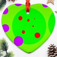 Green And Purple Dots Heart Ornament (2 Sides) by Valentinaart