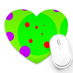 Green and purple dots Heart Mousepads