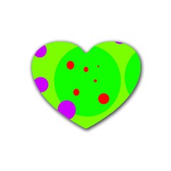 Green and purple dots Rubber Coaster (Heart) 