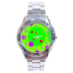 Green And Purple Dots Stainless Steel Analogue Watch by Valentinaart