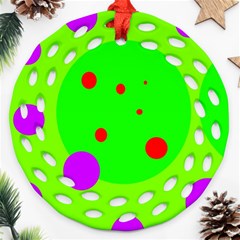 Green and purple dots Ornament (Round Filigree) 