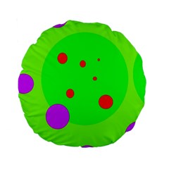 Green And Purple Dots Standard 15  Premium Round Cushions by Valentinaart