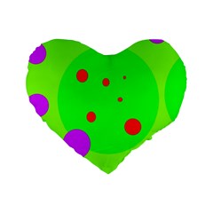 Green and purple dots Standard 16  Premium Heart Shape Cushions