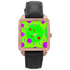 Green and purple dots Rose Gold Leather Watch 