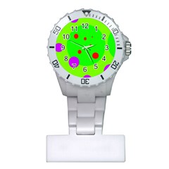 Green And Purple Dots Plastic Nurses Watch by Valentinaart