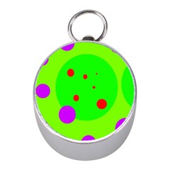 Green And Purple Dots Mini Silver Compasses by Valentinaart