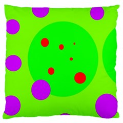 Green And Purple Dots Large Flano Cushion Case (one Side)