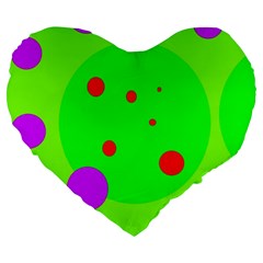 Green and purple dots Large 19  Premium Flano Heart Shape Cushions