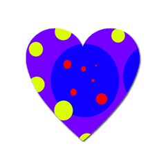 Purple And Yellow Dots Heart Magnet by Valentinaart