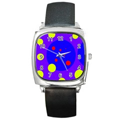 Purple And Yellow Dots Square Metal Watch by Valentinaart