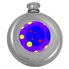 Purple And Yellow Dots Round Hip Flask (5 Oz) by Valentinaart