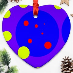 Purple And Yellow Dots Heart Ornament (2 Sides) by Valentinaart