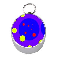 Purple And Yellow Dots Mini Silver Compasses