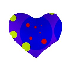 Purple And Yellow Dots Standard 16  Premium Flano Heart Shape Cushions