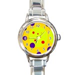 Yellow and purple dots Round Italian Charm Watch Front