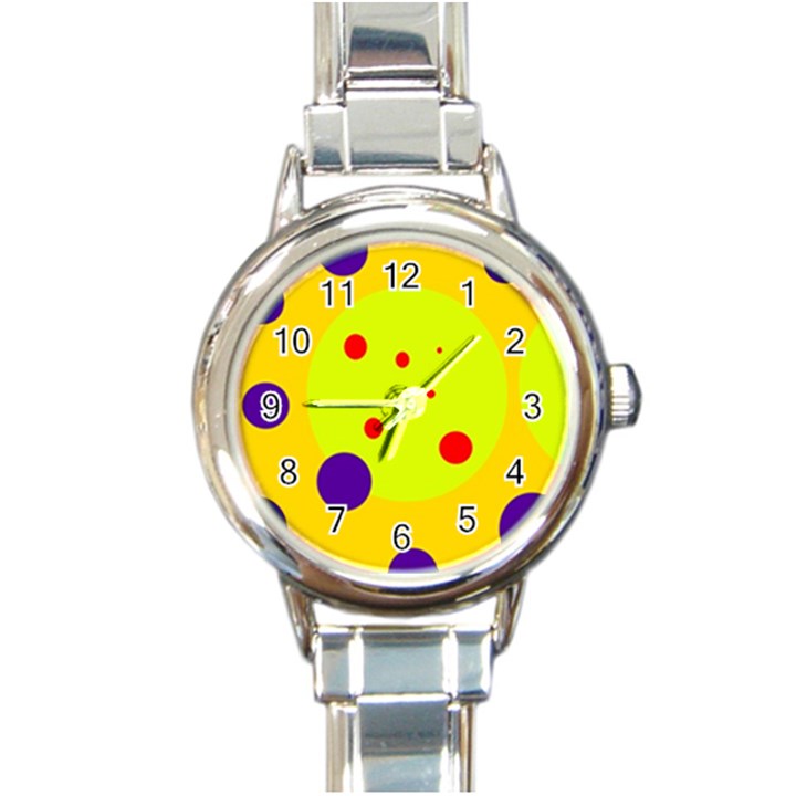 Yellow and purple dots Round Italian Charm Watch