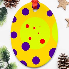 Yellow And Purple Dots Ornament (oval)  by Valentinaart