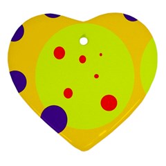 Yellow And Purple Dots Ornament (heart)  by Valentinaart