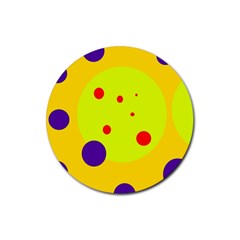 Yellow And Purple Dots Rubber Round Coaster (4 Pack)  by Valentinaart