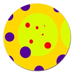 Yellow And Purple Dots Magnet 5  (round) by Valentinaart